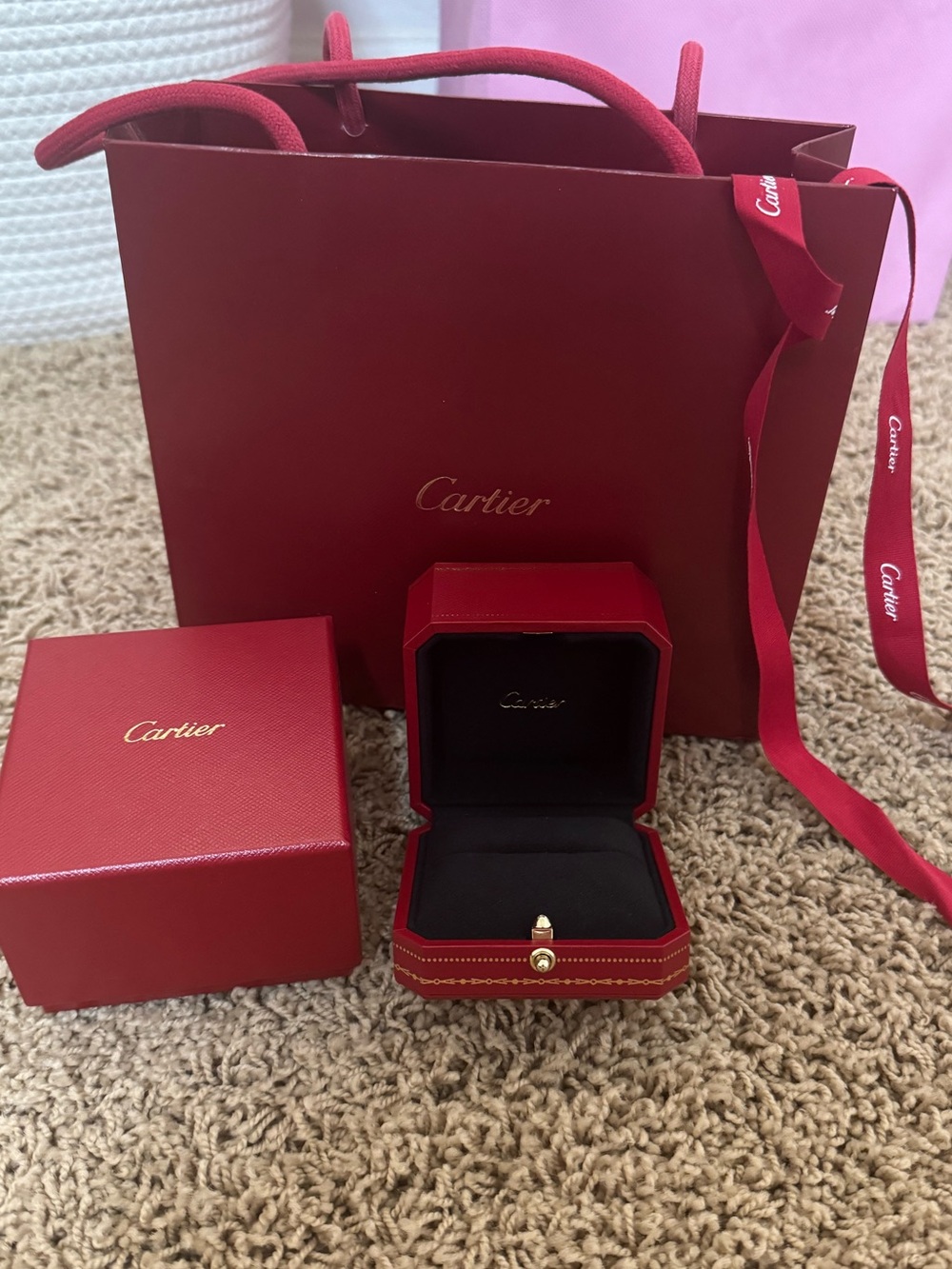 Cartier Red Gift Bag and Ring Box Set